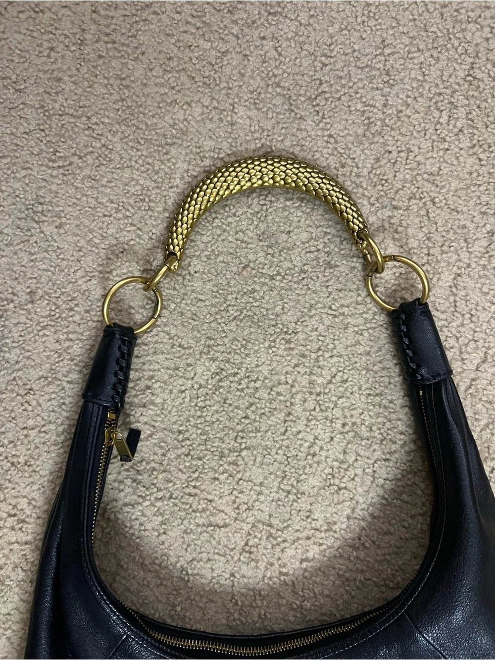 Walter Baker Black Leather Hobo with Gold Handle